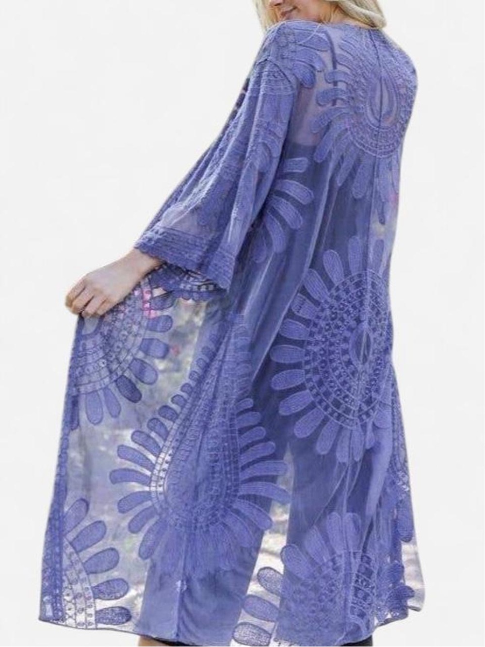 Raj Imports Melody Lace Duster Viscose Kimono Blue Periwinkle One Size Boho